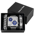 Relógio Quadrado Masculino Oulm Edição Limitada Kit com Duas Pulseiras Prata com Azul Oulm