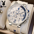 Relógio Masculino Playboy Sport Luxo Original Branco com Azul Young Market
