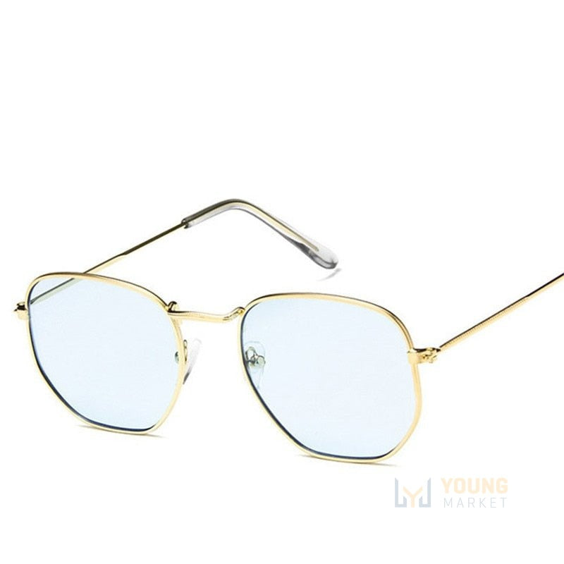 Óculos de Sol Hexagonal Feminino Polarizado - Classic Dourado / Azul Oceano Young Market