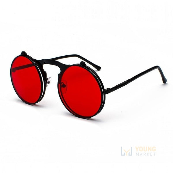 Óculos de Sol Redondo Polarizado com Duas Lentes Preto com lentes vermelhas Young Market